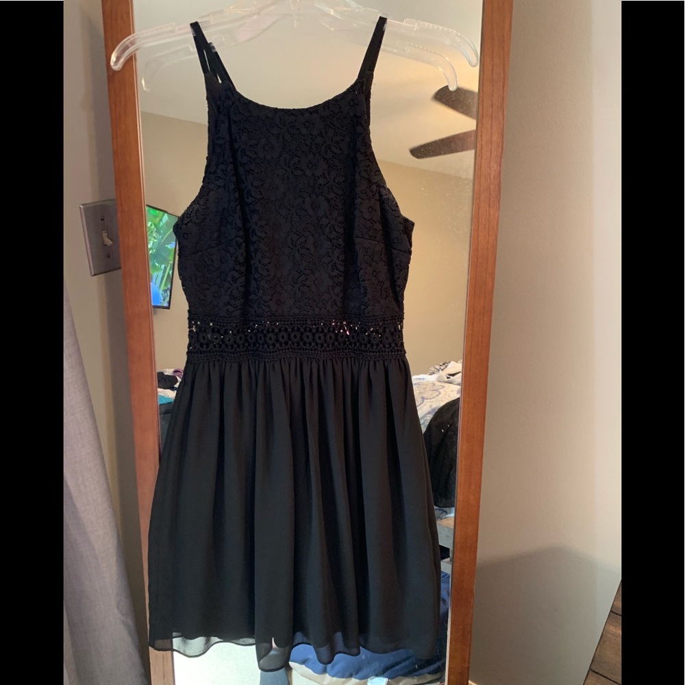 Black lace high neck dress